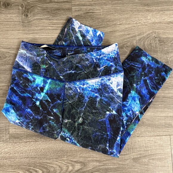 Nike Pants - Nike Dri Fit Legendary Engineered Marble Capri Tights Blue White Size Medium